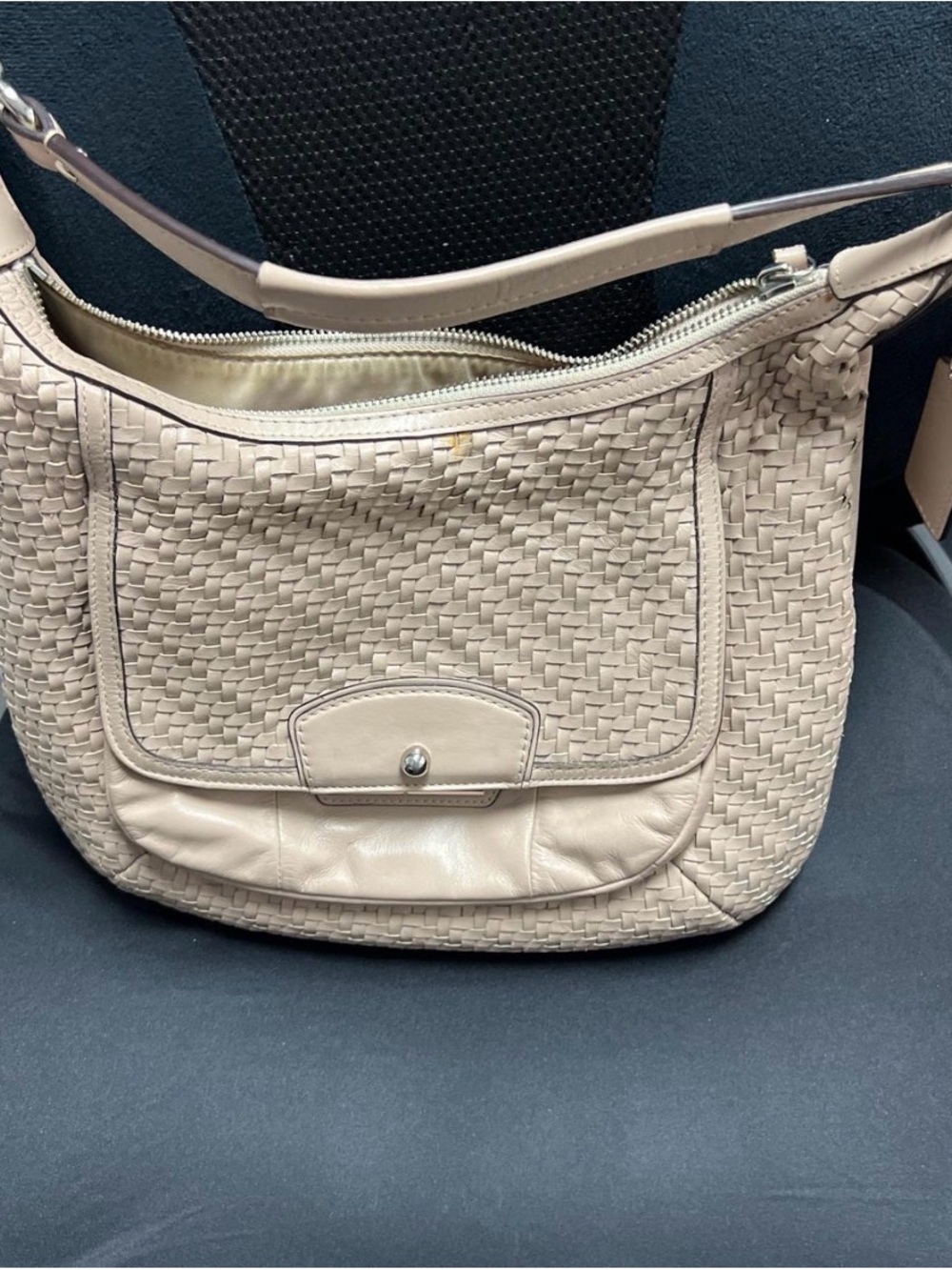Woven Leather Shoulder Bag in Cream